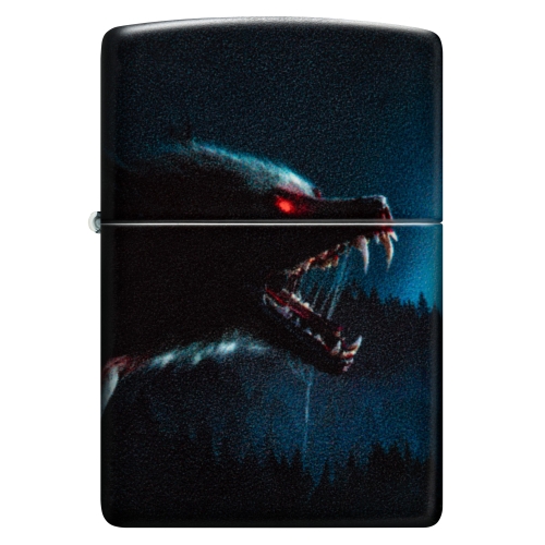 Зажигалка Zippo Horror Wolf с покрытием 540 Matte, латунь/сталь, черная, 38x13x57 мм