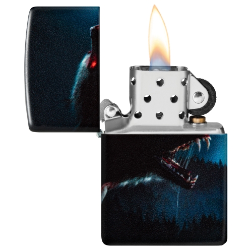 Зажигалка Zippo Horror Wolf с покрытием 540 Matte, латунь/сталь, черная, 38x13x57 мм