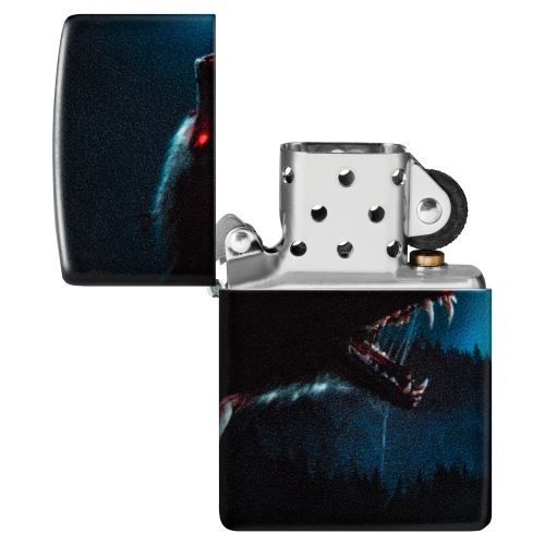 Зажигалка Zippo Horror Wolf с покрытием 540 Matte, латунь/сталь, черная, 38x13x57 мм
