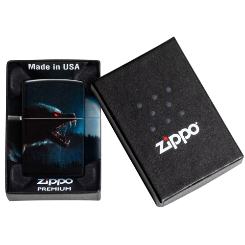 Зажигалка Zippo Horror Wolf с покрытием 540 Matte, латунь/сталь, черная, 38x13x57 мм
