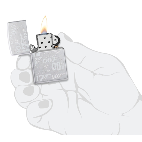 Зажигалка Zippo James Bond™ с покрытием Satin Chrome, латунь/сталь, серебристая, 38x13x57 мм