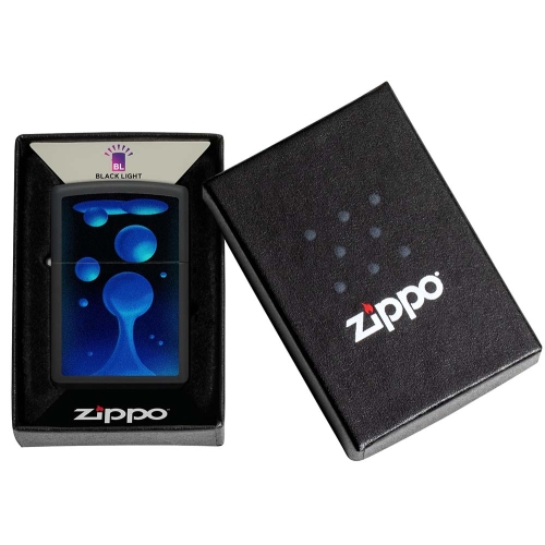 Зажигалка Zippo Lava Lamp с покрытием Black Light, латунь/сталь, черная,матовая 38x13x57 мм