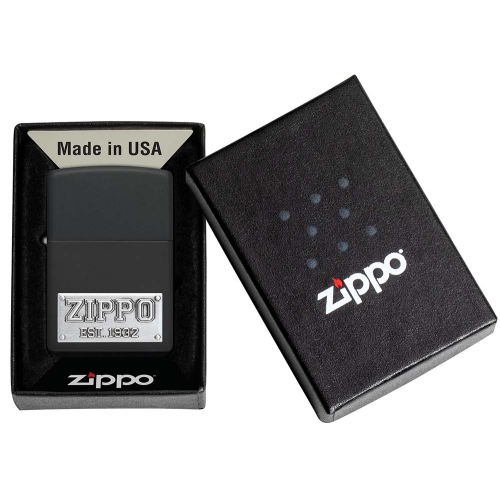 Зажигалка Zippo License Plate с покрытием Black Matte, латунь/сталь, черная, 38x13x57 мм