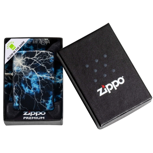 Зажигалка Zippo Lightning с покрытием Glow In The Dark Green, латунь/сталь, черная, 38x13x57 мм