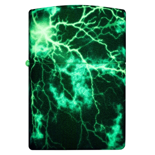 Зажигалка Zippo Lightning с покрытием Glow In The Dark Green, латунь/сталь, черная, 38x13x57 мм