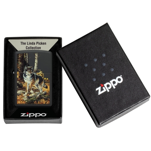 Зажигалка Zippo Linda Picken с покрытием Black Matte, латунь/сталь, черная, матовая, 38x13x57 мм