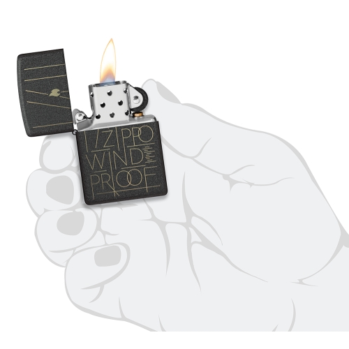 Зажигалка ZIPPO Line Art с покрытием Black Crackle, латунь/сталь, чёрная, матовая, 38x13x57 мм, шт