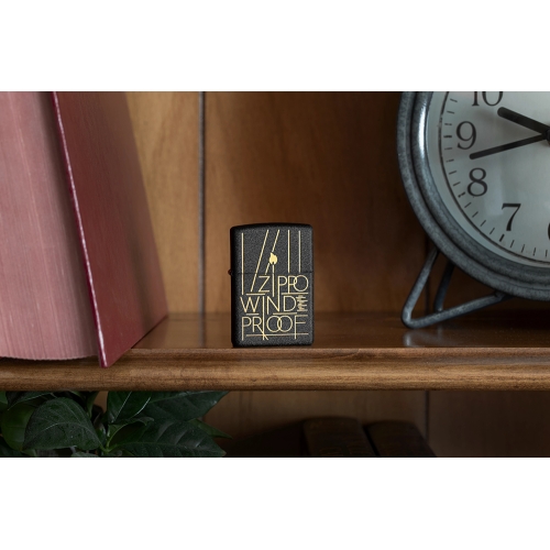 Зажигалка ZIPPO Line Art с покрытием Black Crackle, латунь/сталь, чёрная, матовая, 38x13x57 мм, шт