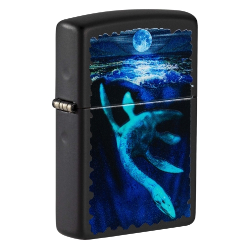 Зажигалка Zippo Lock Ness с покрытием Black Light, латунь/сталь, черная, матовая 38x13x57 мм