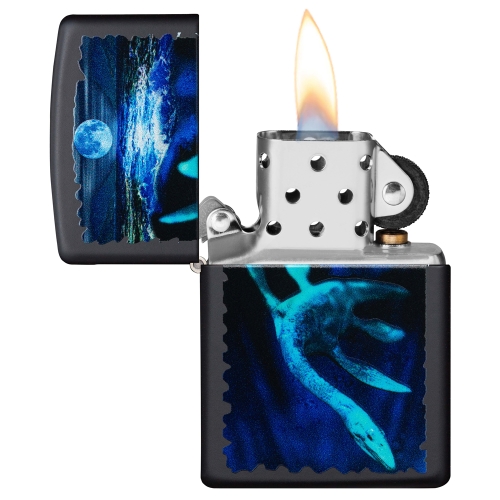 Зажигалка Zippo Lock Ness с покрытием Black Light, латунь/сталь, черная, матовая 38x13x57 мм