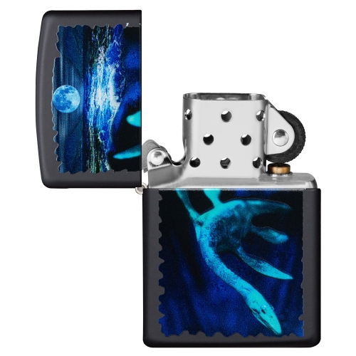 Зажигалка Zippo Lock Ness с покрытием Black Light, латунь/сталь, черная, матовая 38x13x57 мм