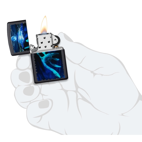 Зажигалка Zippo Lock Ness с покрытием Black Light, латунь/сталь, черная, матовая 38x13x57 мм