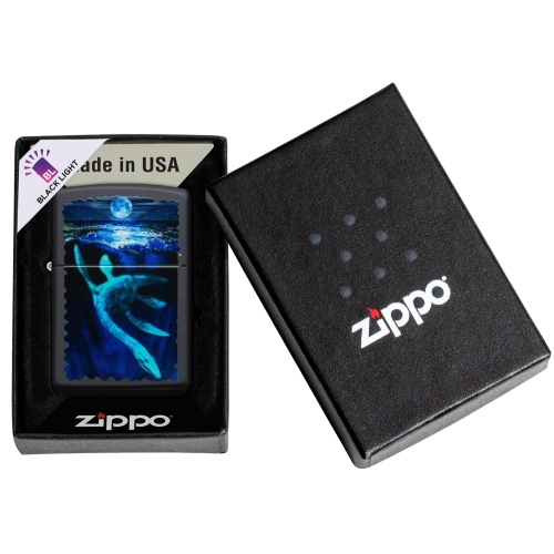 Зажигалка Zippo Lock Ness с покрытием Black Light, латунь/сталь, черная, матовая 38x13x57 мм