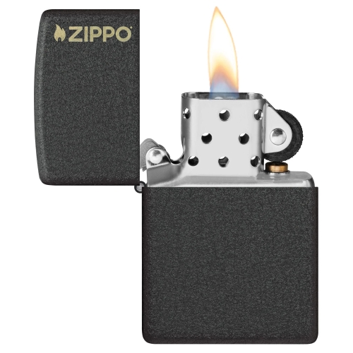 Зажигалка ZIPPO Logo с покрытием Black Crackle, латунь/сталь, чёрная, матовая, 38x13x57 мм, шт