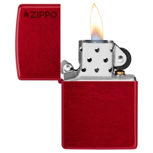 Зажигалка ZIPPO Logo с покрытием Candy Apple Red, латунь/сталь, красная, глянцевая, 38x13x57 мм, шт