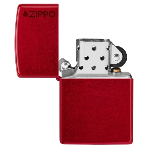 Зажигалка ZIPPO Logo с покрытием Candy Apple Red, латунь/сталь, красная, глянцевая, 38x13x57 мм, шт