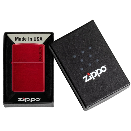 Зажигалка ZIPPO Logo с покрытием Candy Apple Red, латунь/сталь, красная, глянцевая, 38x13x57 мм, шт
