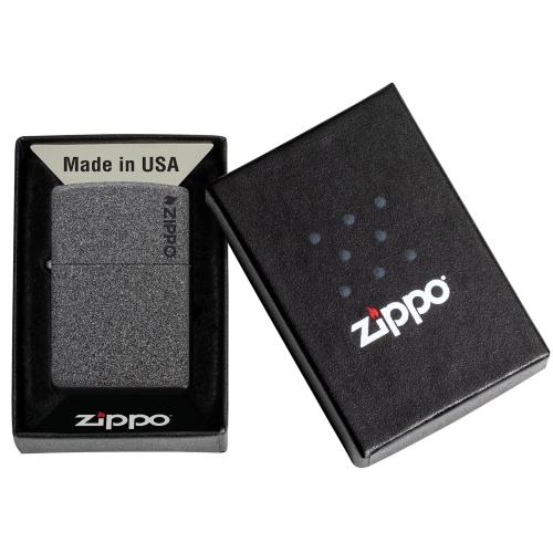 Зажигалка ZIPPO Logo с покрытием Iron Stone, латунь/сталь, серая, матовая, 38x13x57 мм, шт
