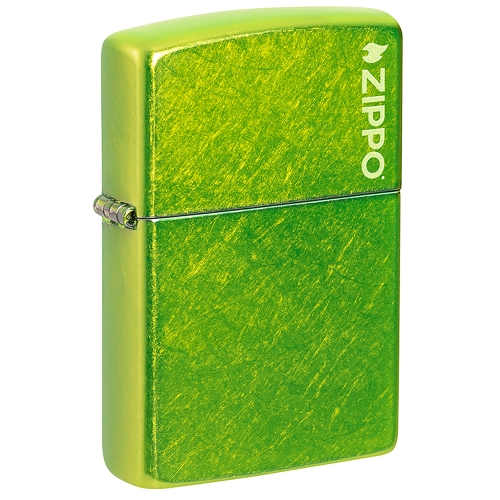 Зажигалка ZIPPO Logo с покрытием Lurid, латунь/сталь, зеленая, глянцевая, 38x13x57 мм, шт