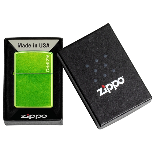 Зажигалка ZIPPO Logo с покрытием Lurid, латунь/сталь, зеленая, глянцевая, 38x13x57 мм, шт