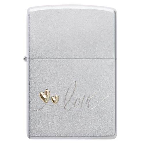 Зажигалка Zippo Love Design с покрытием Satin Chrome, латунь/сталь, серебристая, 38x13x57 мм