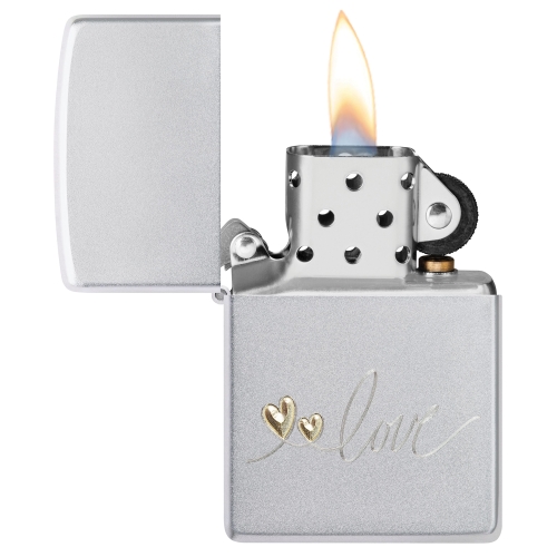Зажигалка Zippo Love Design с покрытием Satin Chrome, латунь/сталь, серебристая, 38x13x57 мм