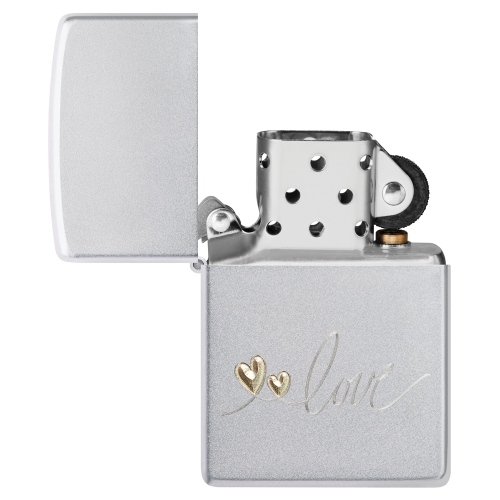 Зажигалка Zippo Love Design с покрытием Satin Chrome, латунь/сталь, серебристая, 38x13x57 мм