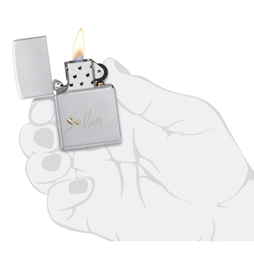 Зажигалка Zippo Love Design с покрытием Satin Chrome, латунь/сталь, серебристая, 38x13x57 мм