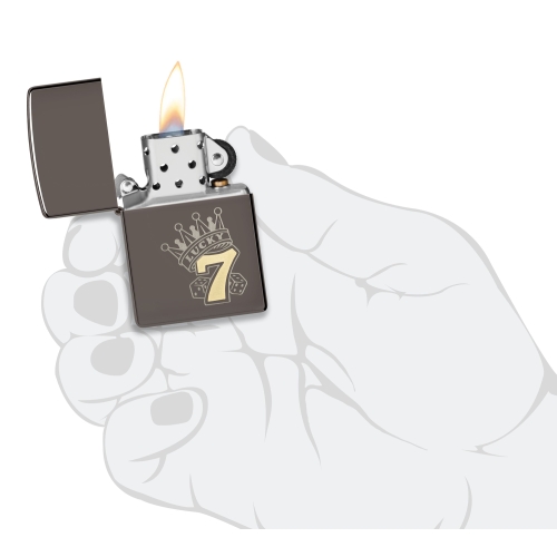 Зажигалка Zippo Lucky 7 Design с покрытием Black Ice®, латунь/сталь, черная, 38x13x57 мм