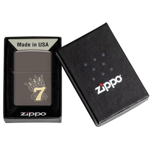 Зажигалка Zippo Lucky 7 Design с покрытием Black Ice®, латунь/сталь, черная, 38x13x57 мм
