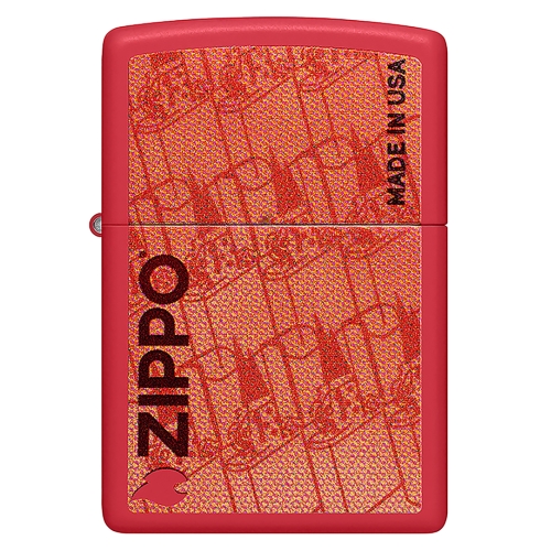 Зажигалка ZIPPO Made in USA Design с покрытием Red Matte, латунь/сталь, красная, 38x13x57 мм, шт