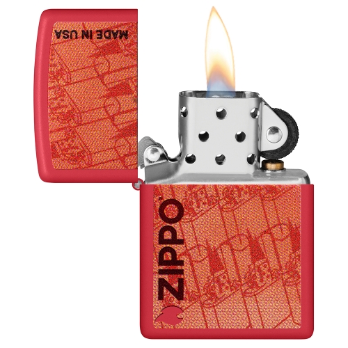 Зажигалка ZIPPO Made in USA Design с покрытием Red Matte, латунь/сталь, красная, 38x13x57 мм, шт