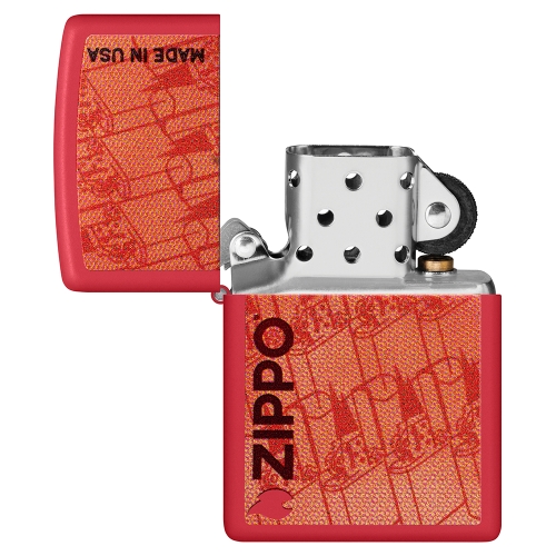 Зажигалка ZIPPO Made in USA Design с покрытием Red Matte, латунь/сталь, красная, 38x13x57 мм, шт