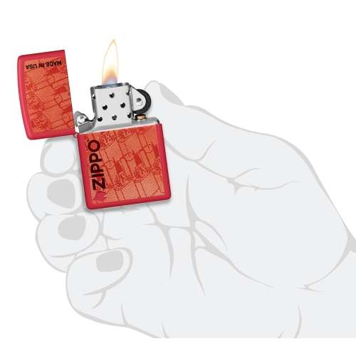 Зажигалка ZIPPO Made in USA Design с покрытием Red Matte, латунь/сталь, красная, 38x13x57 мм, шт