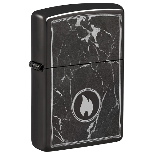 Зажигалка ZIPPO Marble Flame с покрытием High Polish Black, латунь/сталь, черная, глянцевая, 38x13x5