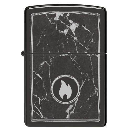 Зажигалка ZIPPO Marble Flame с покрытием High Polish Black, латунь/сталь, черная, глянцевая, 38x13x5