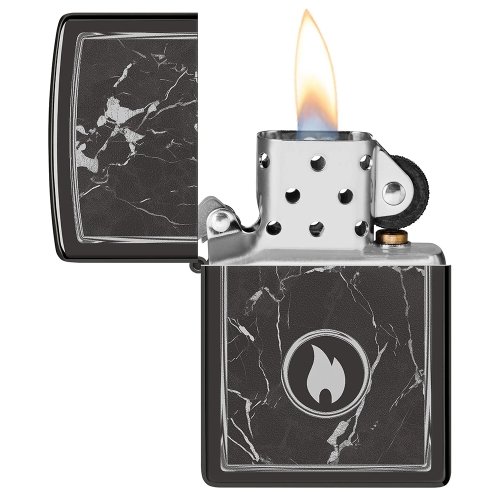 Зажигалка ZIPPO Marble Flame с покрытием High Polish Black, латунь/сталь, черная, глянцевая, 38x13x5