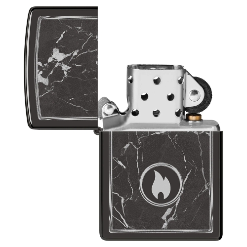 Зажигалка ZIPPO Marble Flame с покрытием High Polish Black, латунь/сталь, черная, глянцевая, 38x13x5