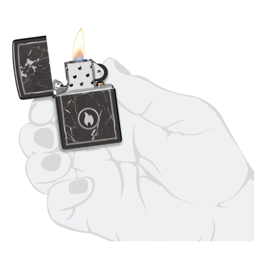 Зажигалка ZIPPO Marble Flame с покрытием High Polish Black, латунь/сталь, черная, глянцевая, 38x13x5