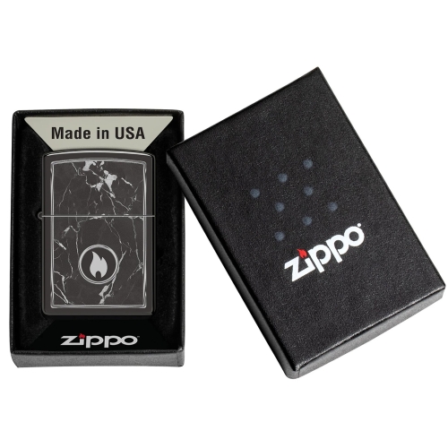 Зажигалка ZIPPO Marble Flame с покрытием High Polish Black, латунь/сталь, черная, глянцевая, 38x13x5