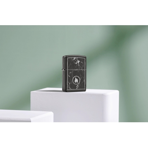 Зажигалка ZIPPO Marble Flame с покрытием High Polish Black, латунь/сталь, черная, глянцевая, 38x13x5