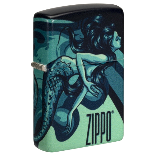 Зажигалка Zippo Mermaid Design с покрытием 540 Matte, латунь/сталь, черная, матовая, 38x13x57 мм
