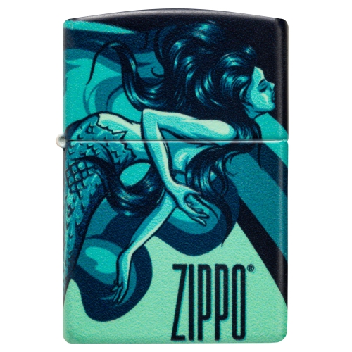 Зажигалка Zippo Mermaid Design с покрытием 540 Matte, латунь/сталь, черная, матовая, 38x13x57 мм