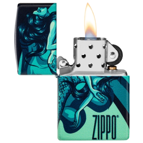 Зажигалка Zippo Mermaid Design с покрытием 540 Matte, латунь/сталь, черная, матовая, 38x13x57 мм