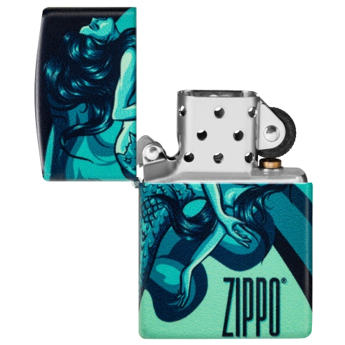 Зажигалка Zippo Mermaid Design с покрытием 540 Matte, латунь/сталь, черная, матовая, 38x13x57 мм