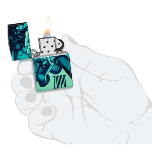 Зажигалка Zippo Mermaid Design с покрытием 540 Matte, латунь/сталь, черная, матовая, 38x13x57 мм
