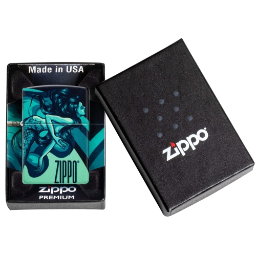 Зажигалка Zippo Mermaid Design с покрытием 540 Matte, латунь/сталь, черная, матовая, 38x13x57 мм