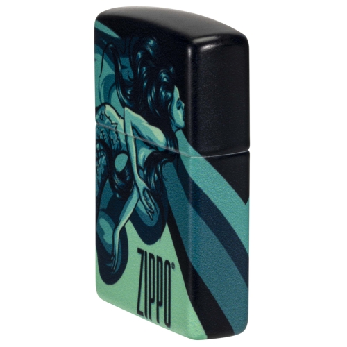Зажигалка Zippo Mermaid Design с покрытием 540 Matte, латунь/сталь, черная, матовая, 38x13x57 мм