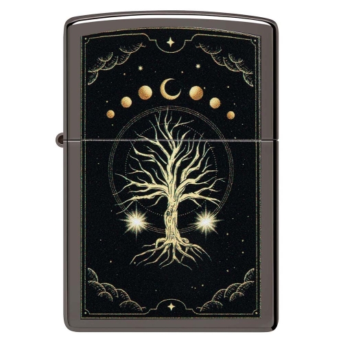 Зажигалка Zippo Mystic Nature Design с покрытием Black Ice®, латунь/сталь, черная, 38x13x57 мм