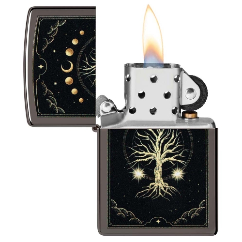 Зажигалка Zippo Mystic Nature Design с покрытием Black Ice®, латунь/сталь, черная, 38x13x57 мм